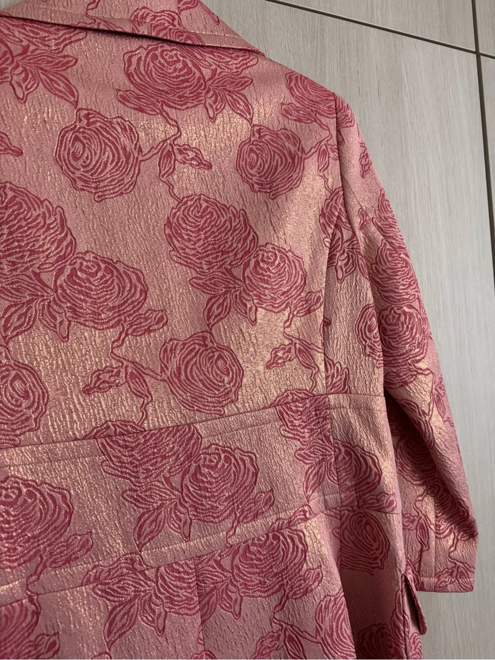 Banana Republic Rose-Patterned Pink Jacquard Blazer Coat Silk Sz S